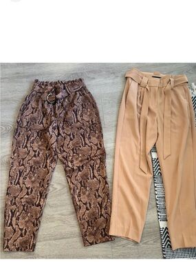 Express Snake Print Paperbag Waist Trousers & Camel Tie-Waist Pants - Brown, Tan